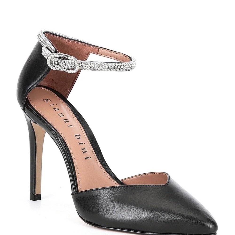 Gianni Bini Jesika Leather Rhinestone Bling Ankle Strap Pumps